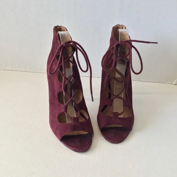 NINE WEST FRETABL BURGUNDY HEELS LACE UP ZIPPER SIZE 8.5 - Picture 10 of 15